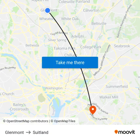 Glenmont to Suitland map
