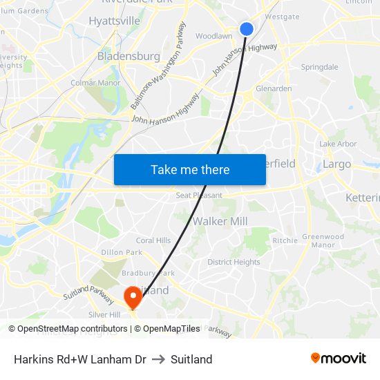 Harkins Rd+W Lanham Dr to Suitland map