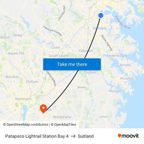 Patapsco Lightrail Station Bay 4 to Suitland map