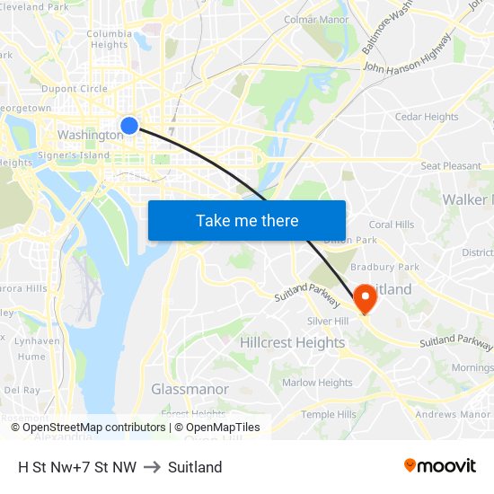 H St Nw+7 St NW to Suitland map