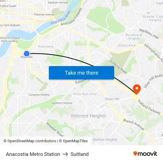 Anacostia Metro Station to Suitland map