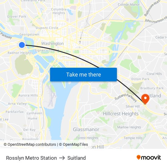 Rosslyn Metro Station to Suitland map