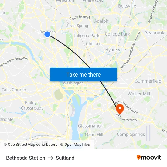 Bethesda Station to Suitland map