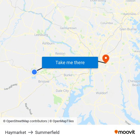 Haymarket to Summerfield map