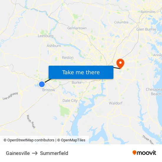 Gainesville to Summerfield map