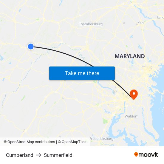 Cumberland to Summerfield map