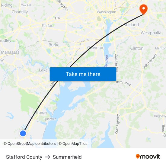 Stafford County to Summerfield map