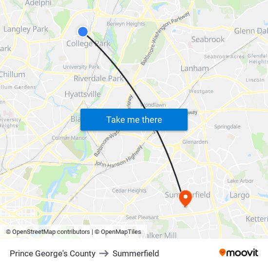 Prince George's County to Summerfield map