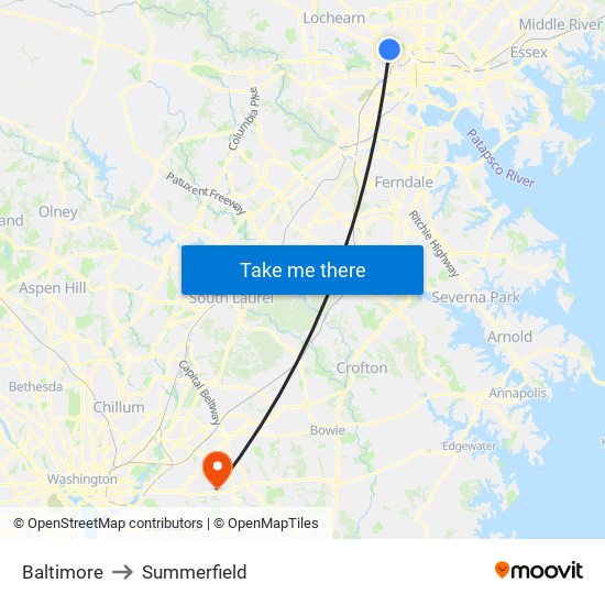Baltimore to Summerfield map