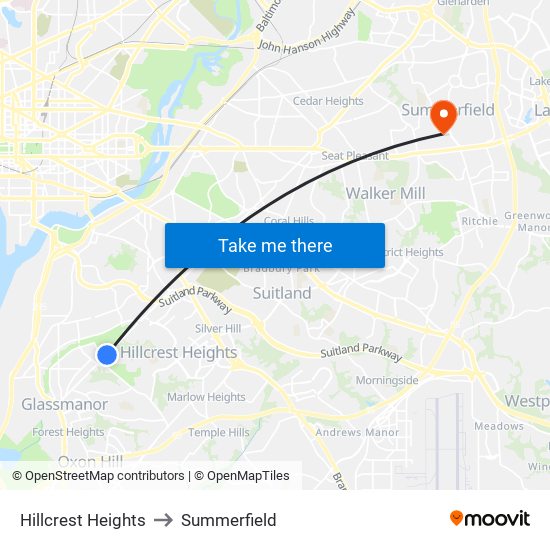 Hillcrest Heights to Summerfield map