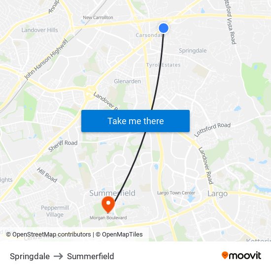 Springdale to Summerfield map