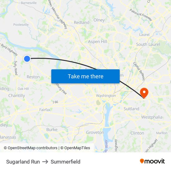 Sugarland Run to Summerfield map