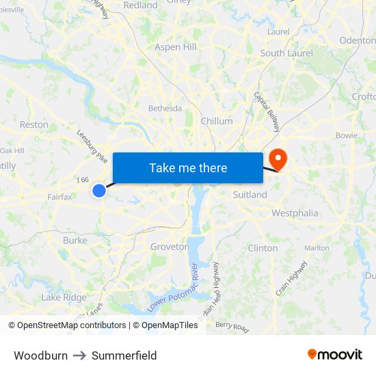 Woodburn to Summerfield map