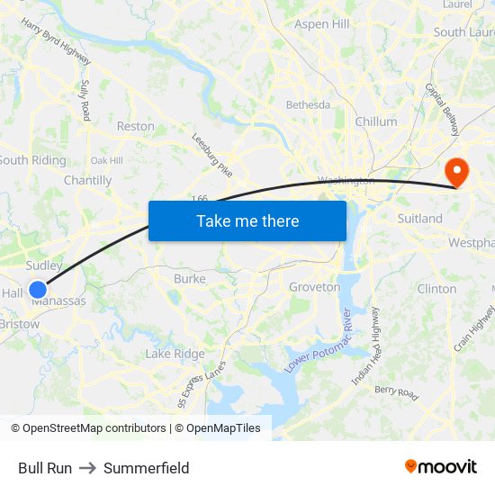 Bull Run to Summerfield map