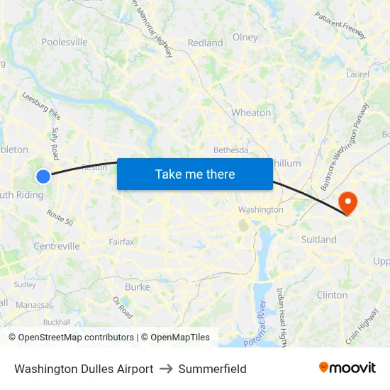 Washington Dulles Airport to Summerfield map