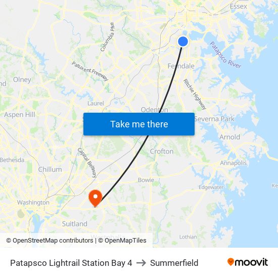 Patapsco Lightrail Station Bay 4 to Summerfield map