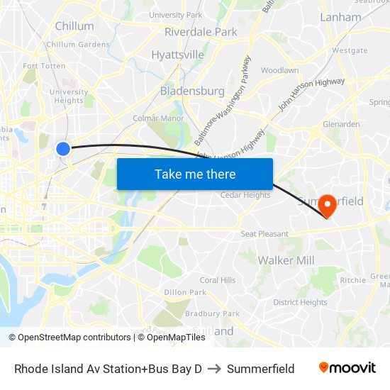 Rhode Island Av Station+Bus Bay D to Summerfield map