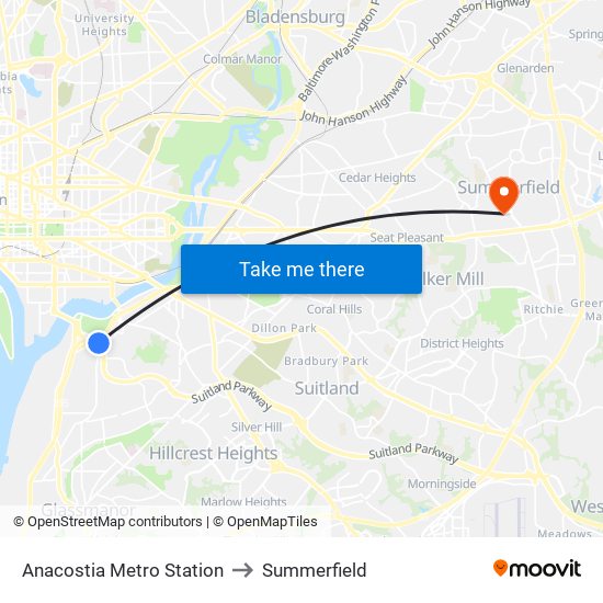 Anacostia Metro Station to Summerfield map