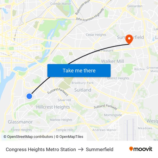 Congress Heights Metro Station to Summerfield map