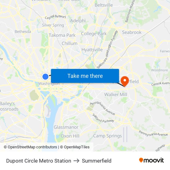 Dupont Circle Metro Station to Summerfield map