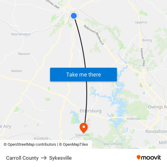 Carroll County to Sykesville map