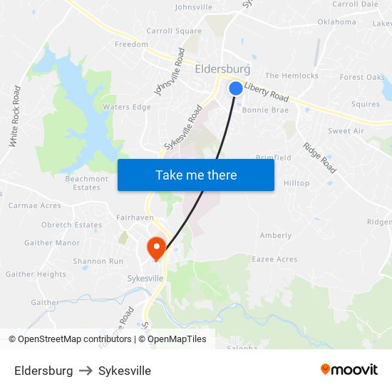 Eldersburg to Sykesville map