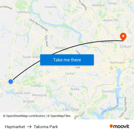 Haymarket to Takoma Park map