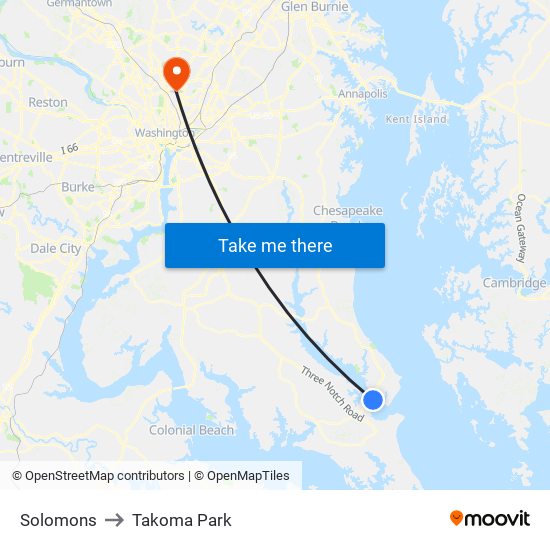 Solomons to Takoma Park map