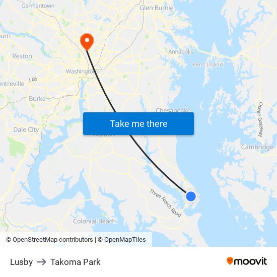 Lusby to Takoma Park map