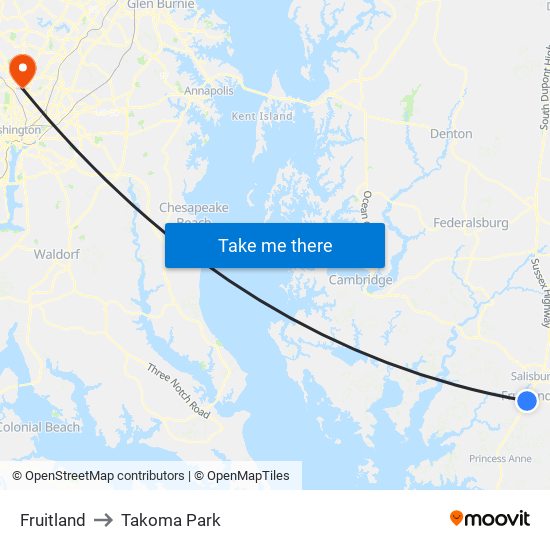 Fruitland to Takoma Park map