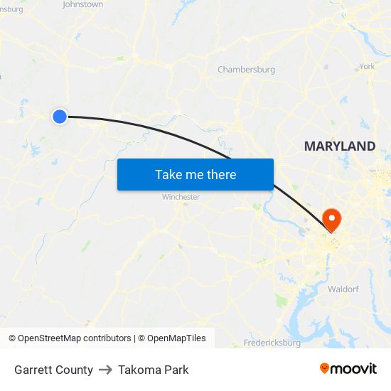 Garrett County to Takoma Park map