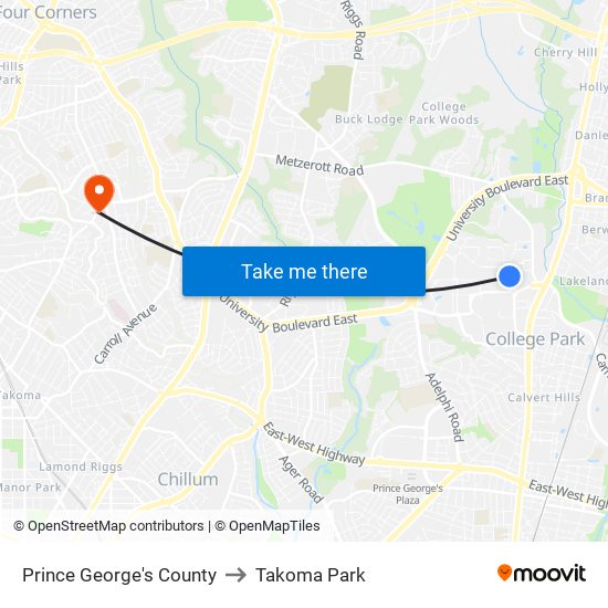 Prince George's County to Takoma Park map