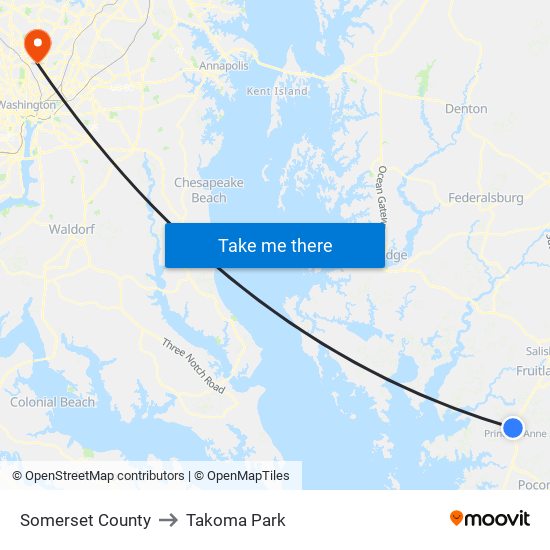 Somerset County to Takoma Park map