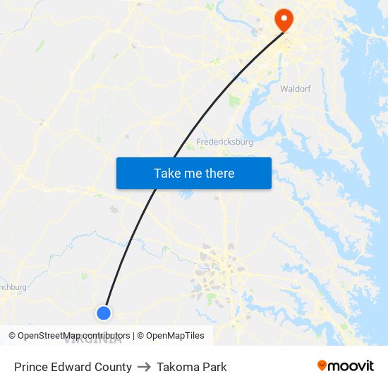 Prince Edward County to Takoma Park map