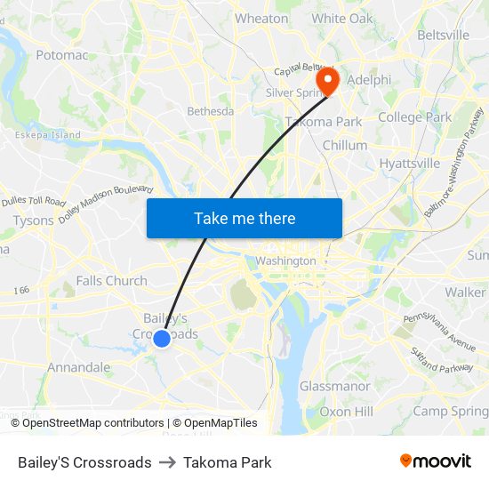 Bailey'S Crossroads to Takoma Park map