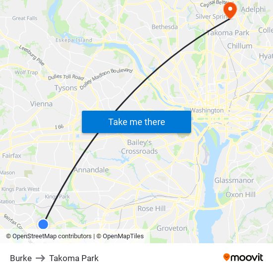 Burke to Takoma Park map