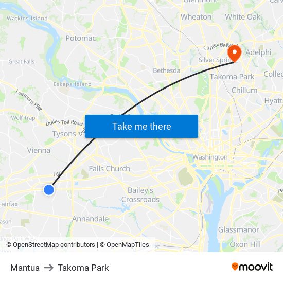 Mantua to Takoma Park map