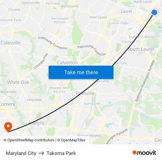 Maryland City to Takoma Park map