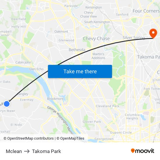 Mclean to Takoma Park map