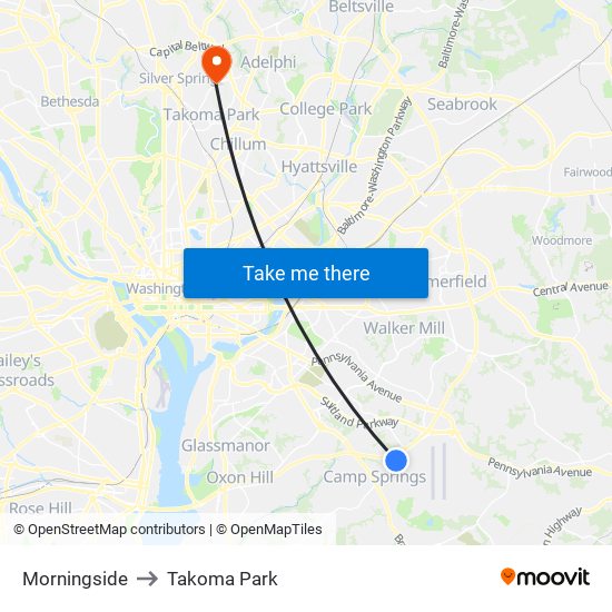 Morningside to Takoma Park map