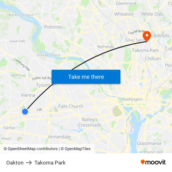 Oakton to Takoma Park map