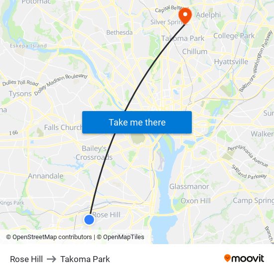 Rose Hill to Takoma Park map