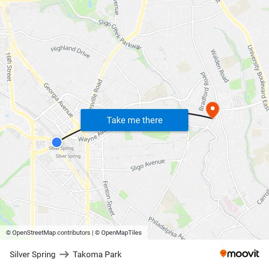 Silver Spring to Takoma Park map