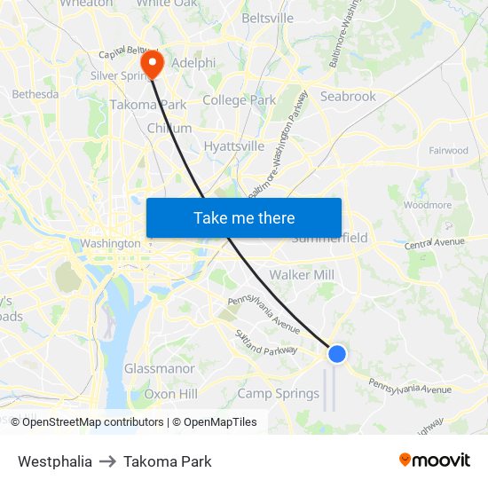 Westphalia to Takoma Park map