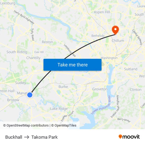 Buckhall to Takoma Park map