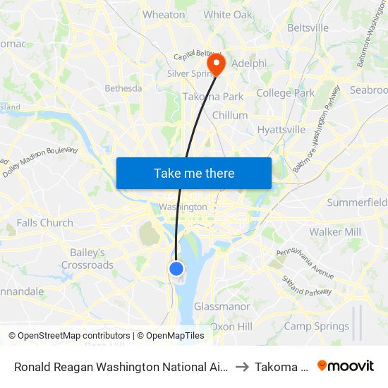 Ronald Reagan Washington National Airport (Dca) to Takoma Park map