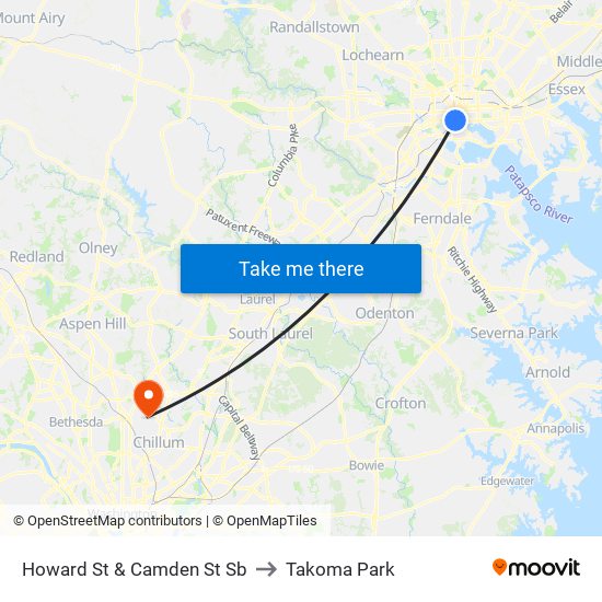 Howard St & Camden St Sb to Takoma Park map