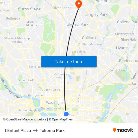 L'Enfant Plaza to Takoma Park map