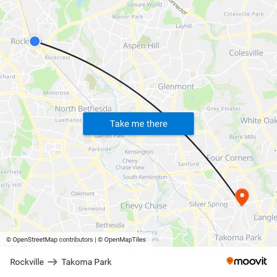 Rockville to Takoma Park map