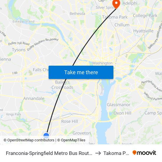 Franconia-Springfield Metro Bus Route 301 to Takoma Park map